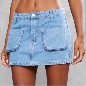 NWT PLT Light Blue Wash Cargo Pocket Front Denim Mini Skirt Y2K micro vintage